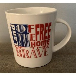 Pfaltzgraff Land of Free Home of Brave USA Patriotic Mug Red White Blue 14 oz